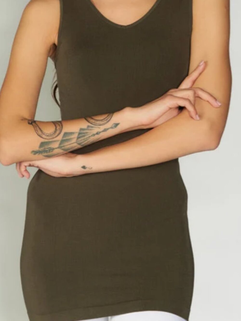 C'est Moi Clothing Co Naturals Bamboo Reversible Tank OS Olive v-neck scoop neck
